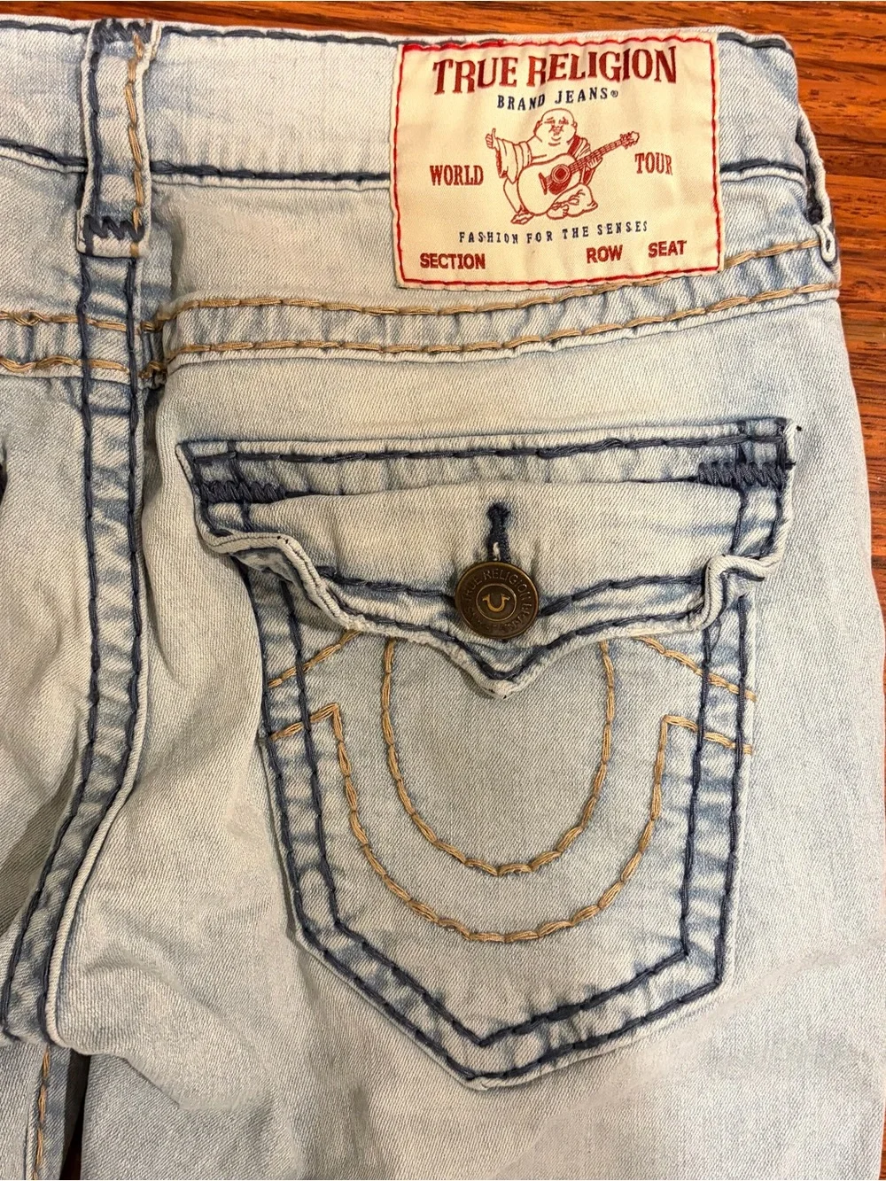 True Religion Ricky Relaxed Straight Jeans Light Wash Super T Stitch Mens 30x33